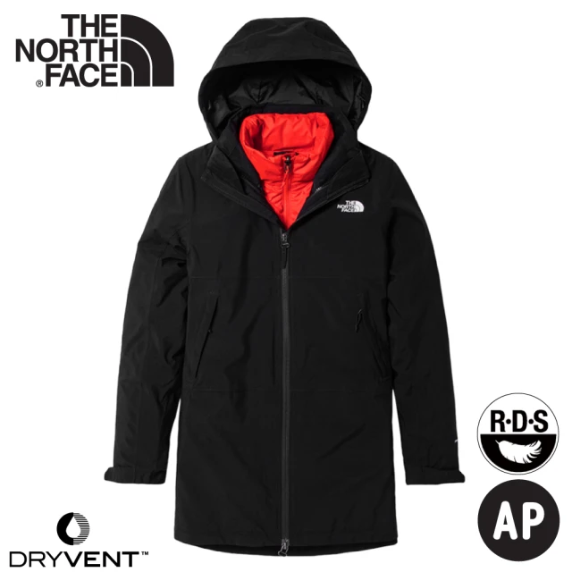 The North Face 女 二件式防風透氣羽絨外套《黑/粉橘》4NAI/保暖連帽外套/防潑水/休閒外套(悠遊山水)