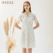 【JESSICA】甜美立體小雛菊繡花蕾絲V領短袖洋裝224177