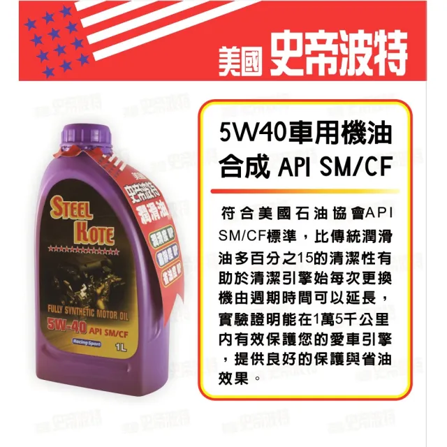 【STEEL KOTE 史帝波特】美國史帝波特5W40車用機油一箱12入(全合成機油 車用機油)