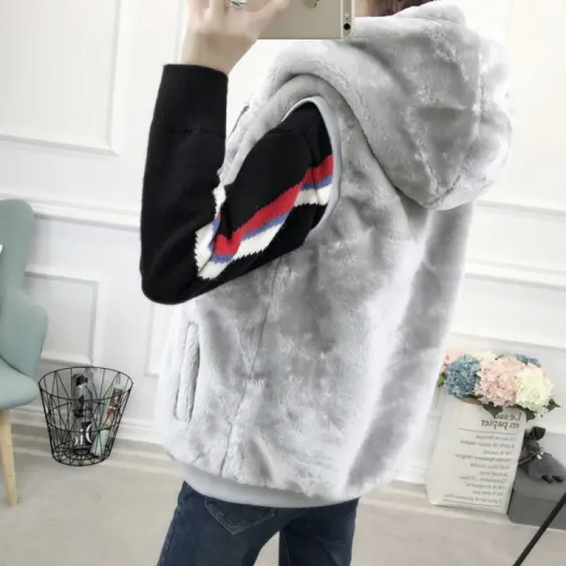 【RH】蓬鬆細絨毛保暖連帽背心(龍貓毛質感柔順細滑)