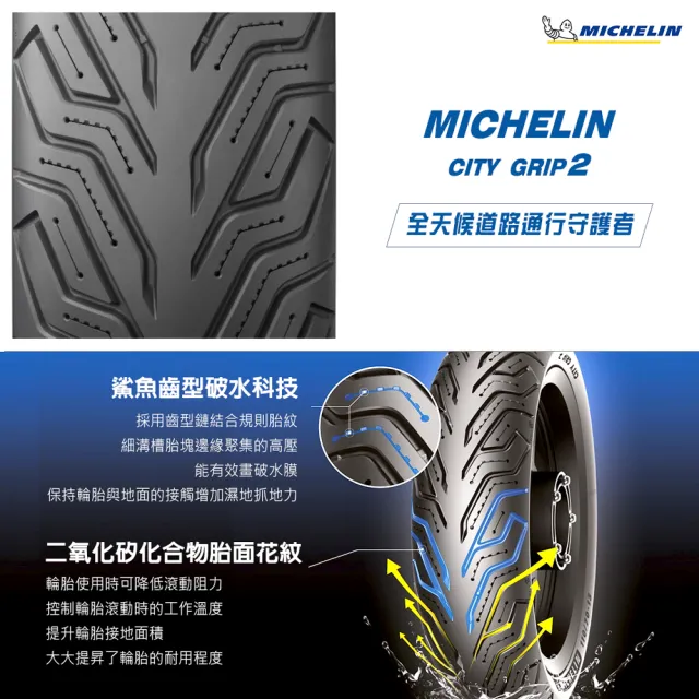 【Michelin 米其林】CITY GRIP 2  二代晴雨胎 13吋機車輪胎(130/70-13 63S)
