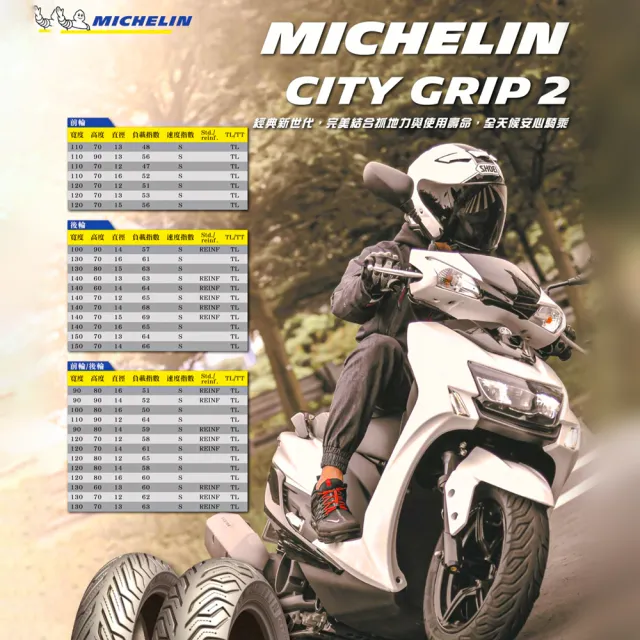 【Michelin 米其林】CITY GRIP 2  二代晴雨胎 13吋機車輪胎(130/70-13 63S)