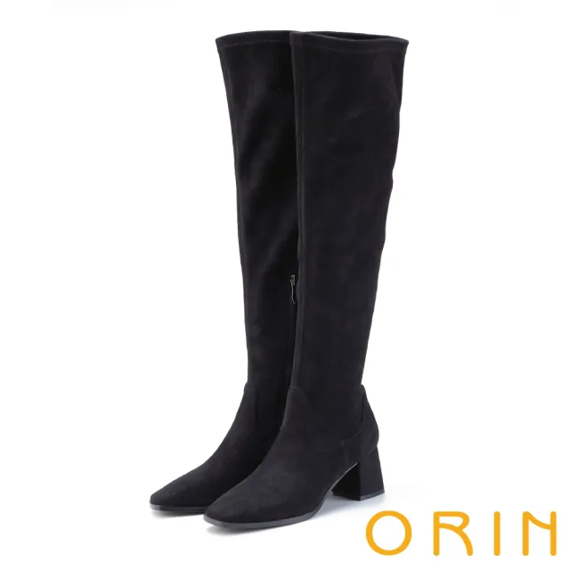 【ORIN】時髦簡約素面粗跟過膝長靴(黑色)