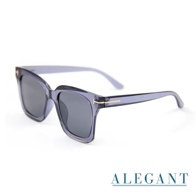 【ALEGANT】藍緋灰都會未來感金飾立體線條勾勒方框輕量TR90寶麗來偏光墨鏡/UV400太陽眼鏡(藍海的湖邊散策)