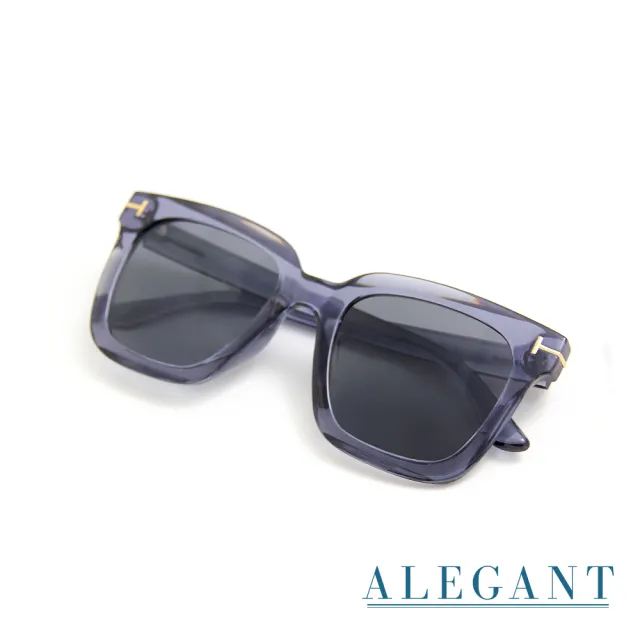 【ALEGANT】藍緋灰都會未來感金飾立體線條勾勒方框輕量TR90寶麗來偏光墨鏡/UV400太陽眼鏡(藍海的湖邊散策)