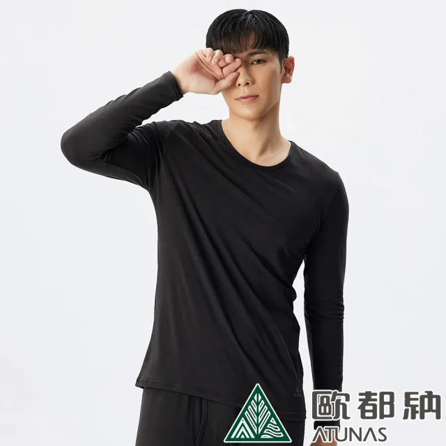 【ATUNAS 歐都納】男款石墨烯抑菌抗臭蓄熱保暖長袖圓領內著衣(A1UCDD01M黑/發熱衣/抗靜電/彈性服貼/親膚)