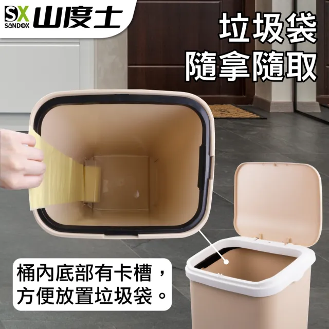 【Sandox 山度士】超值2入組自動抽換袋20L按壓彈蓋式密封防臭垃圾桶ST20L大地卡其色(20升大容量按壓垃圾桶)