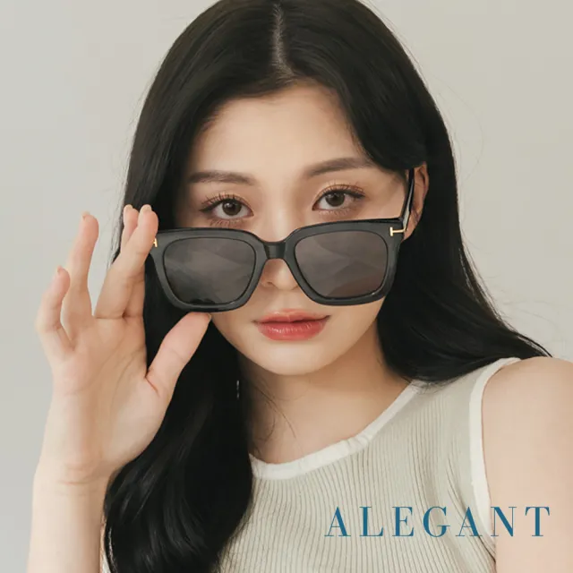 【ALEGANT】佐墨黑都會未來感金飾立體線條勾勒方框輕量TR90寶麗來偏光墨鏡/UV400太陽眼鏡(城市的墨筆手札)