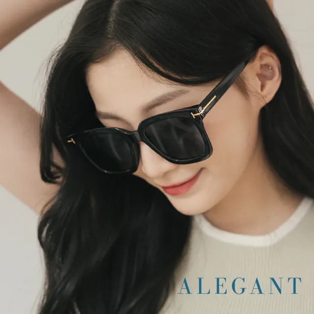 【ALEGANT】佐墨黑都會未來感金飾立體線條勾勒方框輕量TR90寶麗來偏光墨鏡/UV400太陽眼鏡(城市的墨筆手札)