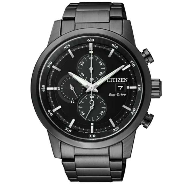 【CITIZEN 星辰】極黑時尚光動能計時腕錶/黑面41mm(CA0615-59E)