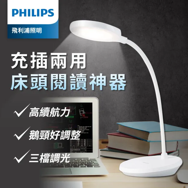 【Philips 飛利浦】66150 酷鴻全光譜充電檯燈(PD047)