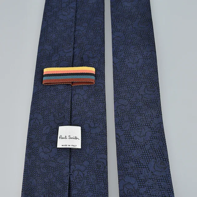 【Paul Smith】玫瑰緹花設計內裡花卉絲綢領帶(藍)
