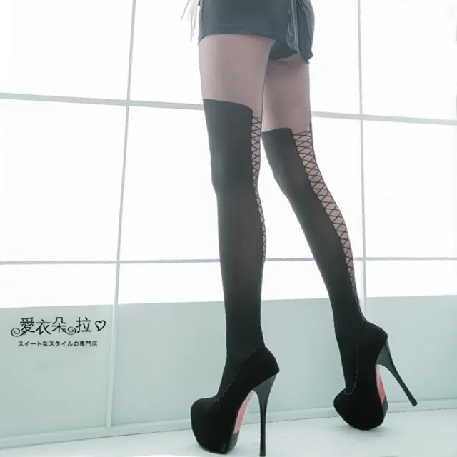 【愛衣朵拉】絲襪 黑色顯瘦假大腿襪 交叉造型褲襪(性感黑絲襪)
