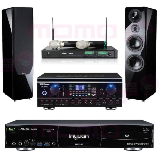 【音圓】S-2001 N2-350+TDF HK-260RU+ACT-35B+P-889 鋼烤版 黑(點歌機4TB+擴大機+無線麥克風+喇叭)