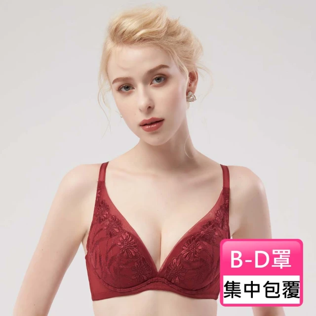 【Swear 思薇爾】花漾心機系列B-D罩刺繡蕾絲包覆女內衣(心機紅)