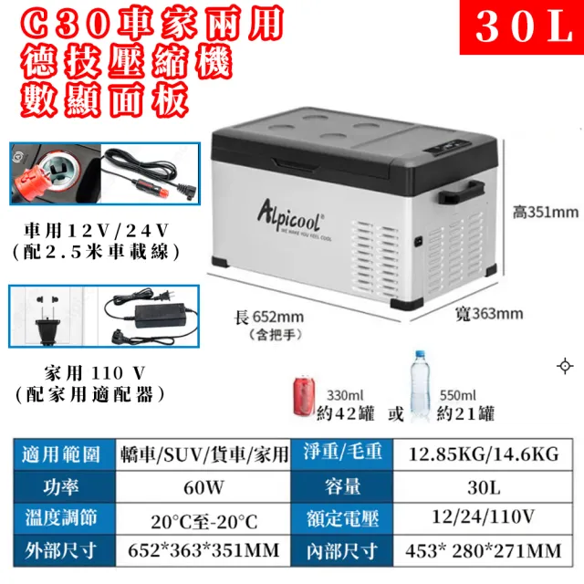 車載冰箱/行動冰箱/壓縮機冰箱(車家兩用30L/露營冰箱/適用12V24V110V電壓)