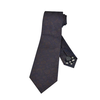 【Paul Smith】玫瑰緹花設計內裡花卉絲綢領帶(咖啡x灰藍)