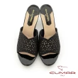 【CUMAR】鏤空網紗排鑽厚底粗跟拖涼鞋(黑色)