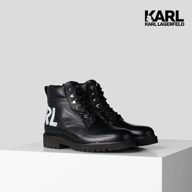 【KARL LAGERFELD 卡爾】KADET II 筆刷LOGO短靴-黑(原廠公司貨)