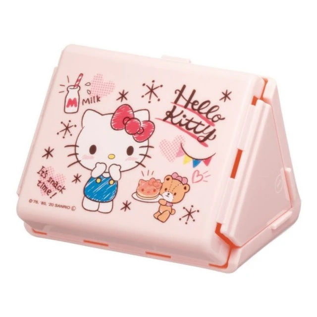 小禮堂 HELLO KITTY 折疊式三角飯糰收納盒 - 粉鬆餅(平輸品) 凱蒂貓