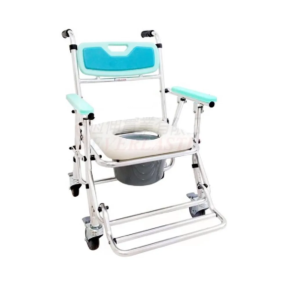 【海夫健康生活館】恆伸 四輪 座位可調高低 收合衛浴椅 便盆椅 洗澡椅(ER4542)