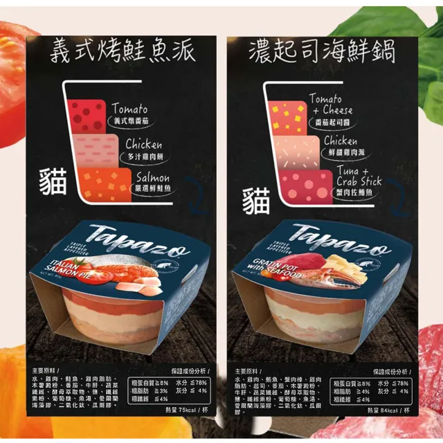 【TAPAZO 特百滋】3入組-貓咪開胃三層杯(80g*3 主食/全齡貓/寵物罐頭/貓狗零食/貓用飼料/點心食品)