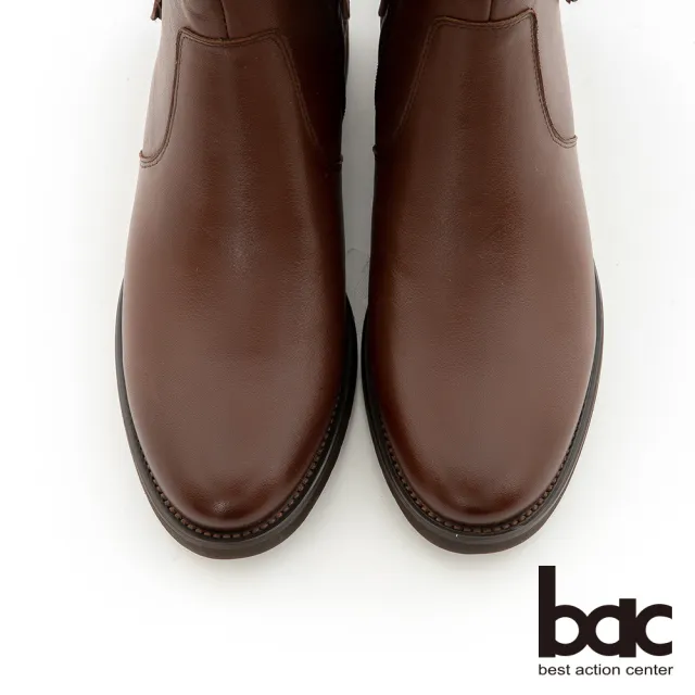 【bac】V型金屬拉鍊裝飾粗跟長靴(咖啡色)