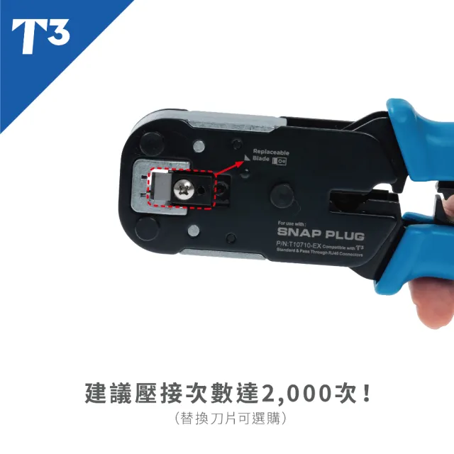 (美國T3) 穿透式 水晶頭 壓接鉗 專業耐用型 升級 網路夾 台製 RJ45 T10710 EX(壓接鉗 / 夾具)