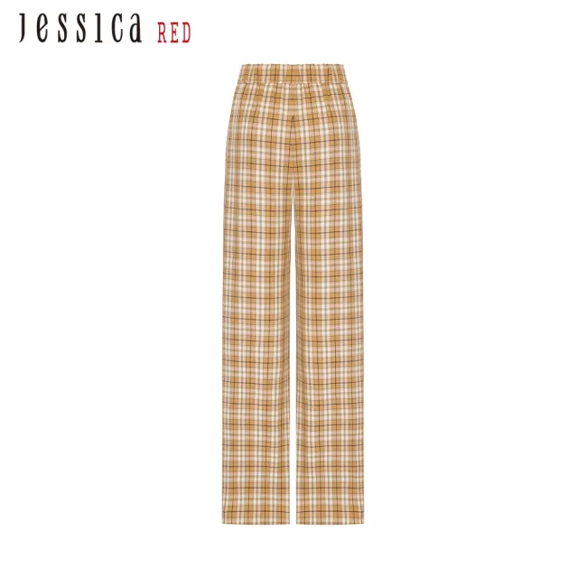 【Jessica Red】時尚百搭顯腿長格紋長寬褲824125（芥末黃）