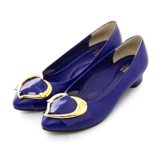 【DN】跟鞋_MIT時尚全真皮尖頭金屬飾扣低跟鞋(藍)