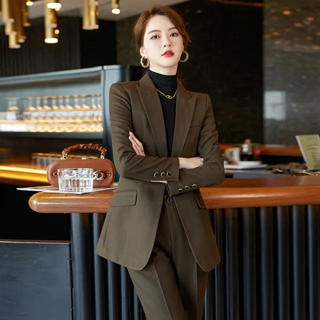 【巴黎精品】現貨+預購 西裝套裝兩件套(一粒扣外套長褲秋冬女西服5色p1al70)
