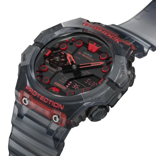 CASIO 卡西歐】G-SHOCK 藍牙碳纖維核心防護半透明電競黑紅46mm(GA