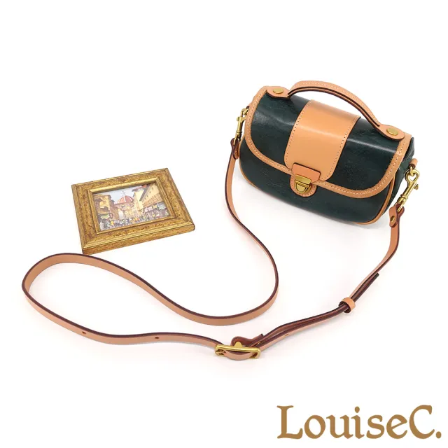 【LouiseC.】雙11 Tree House 植鞣革牛皮 復古掀蓋古銅釦 手提斜背小真皮包 綠色 真皮包包 GK1569-09