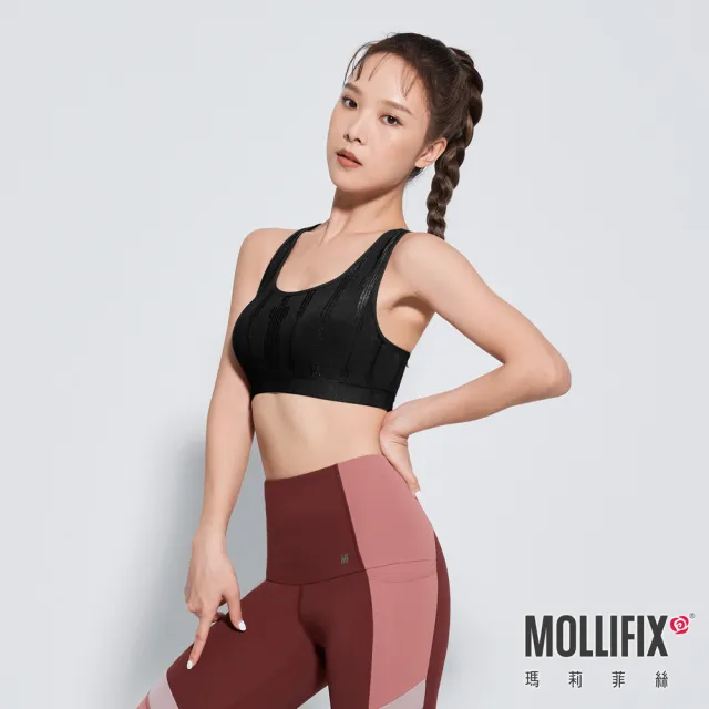 【Mollifix 瑪莉菲絲】A++  微光挖背浮托BRA、瑜珈服、無鋼圈、開運內衣(黑)