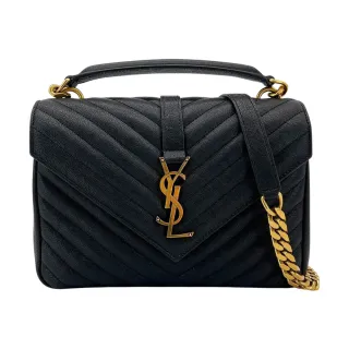 【YSL】仿舊金logo手提/斜背兩用學院包-中(600279-黑)