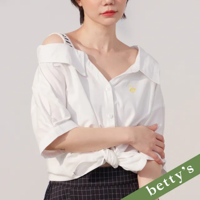 【betty’s 貝蒂思】露肩條紋配色開扣襯衫(白色)