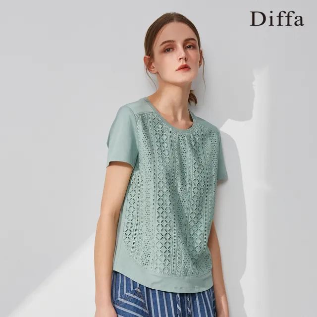 【Diffa】拼接幾何繡花針織衫-女