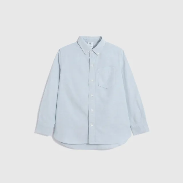 【GAP】男童裝 翻領牛津布長袖襯衫-藍色(426037)