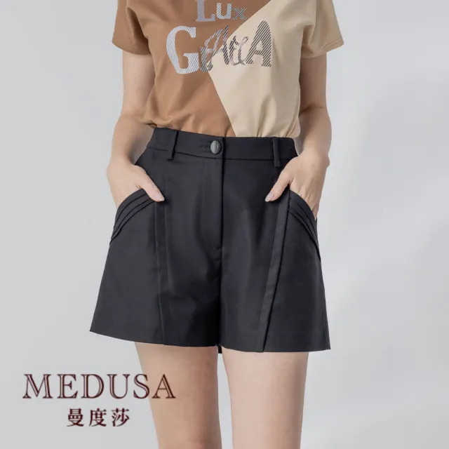 【MEDUSA 曼度莎】現貨-斜壓褶口袋寬口短褲 - 3色（M-XL）｜女短褲 女棉短褲 寬口顯瘦(320-60803)