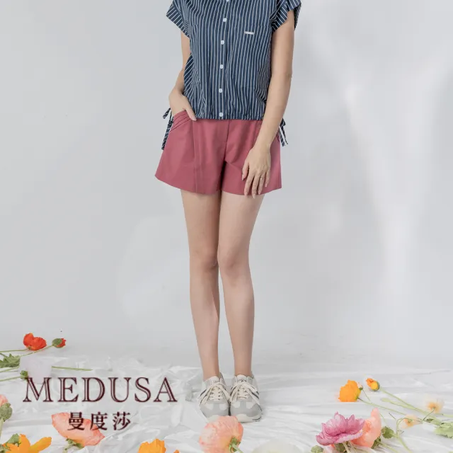 【MEDUSA 曼度莎】現貨-斜壓褶口袋寬口短褲 - 3色（M-XL）｜女短褲 女棉短褲 寬口顯瘦(320-60803)