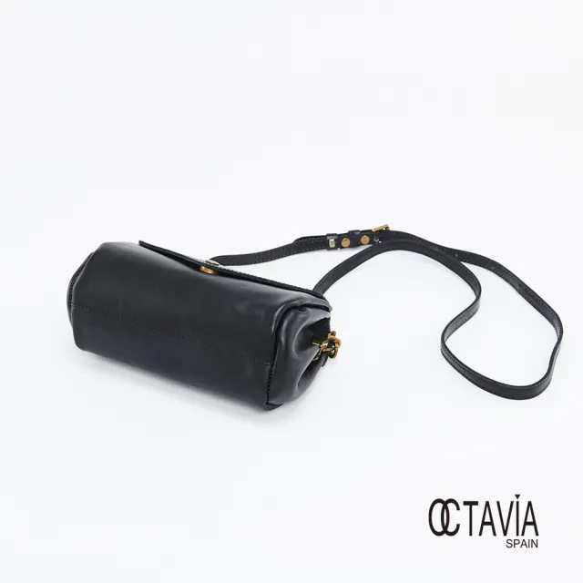 【OCTAVIA 8】圓鼓折邊皮夾式手機肩斜小背包-黑色(手機包 小斜背包)