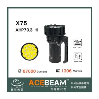 【ACEBEAM】錸特光電 X75 極遠1306米射程(CREE XHP70.3 HI LED 強光高亮探照燈遠射LED 快充 搜救型手電筒)