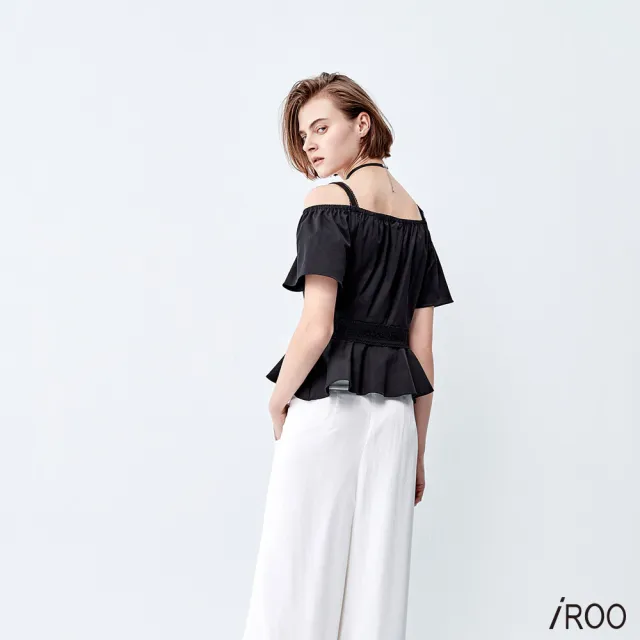 【iROO】露肩蕾絲設計上衣