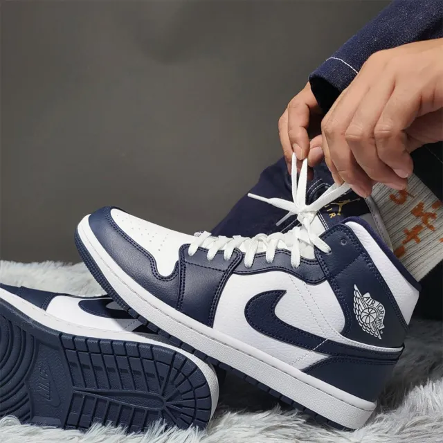 NIKE 耐吉】Air Jordan 1 Mid Obsidian 白男鞋黑曜石藍白休閒鞋AJ1