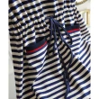【JILLI-KO】法式配色條紋束腰繫帶T恤連衣裙-F(深藍)