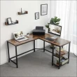 【hoi! 好好生活】VASAGLE 工業風二層收納L型書桌/電腦桌1.3M-鐵銹棕 LWD72X