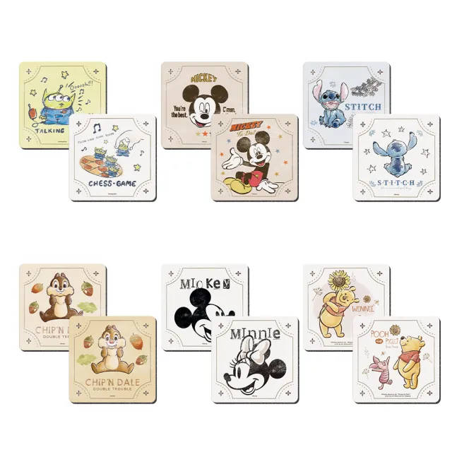 【收納王妃】Disney 迪士尼 復古風 軟式珪藻土杯墊 杯墊 防潮 硅藻土 防滑墊 隔熱墊 方形 2入組(10x10x0.5)