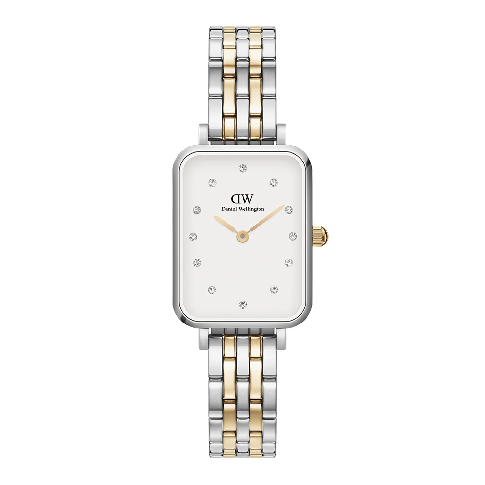 【Daniel Wellington】DW 手錶 Quadro Lumine 20X26 星辰珠寶式雙色錶鏈-白錶盤(DW00100625)