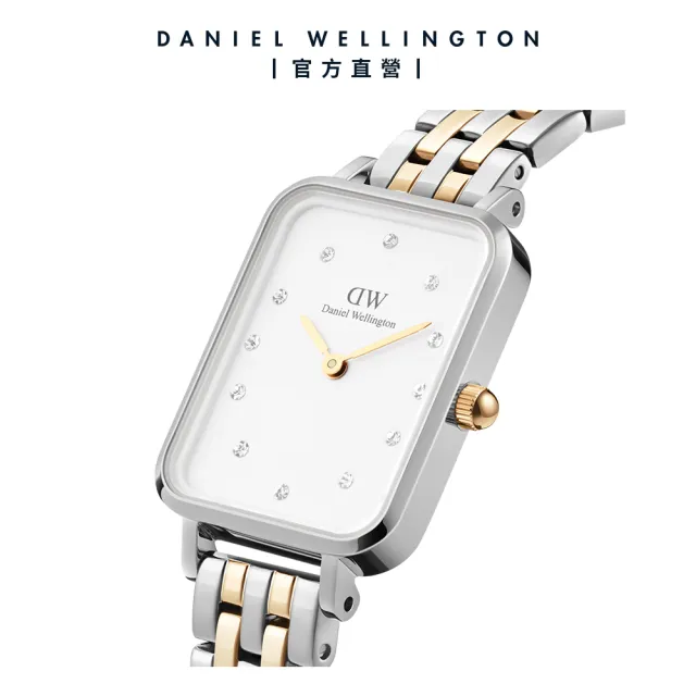 【Daniel Wellington】DW 手錶 Quadro Lumine 20X26 星辰珠寶式雙色錶鏈-白錶盤(DW00100625)