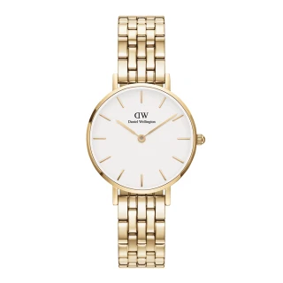 【Daniel Wellington】DW 手錶 Petite Evergold 28mm 香檳金珠寶式錶鏈-白錶盤(DW00100614)